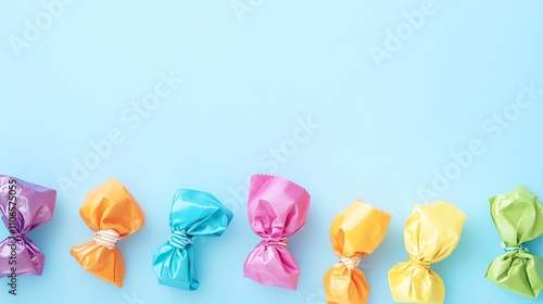 Wallpaper Mural Colorful candies in cellophane wrappers on a blue background. Torontodigital.ca