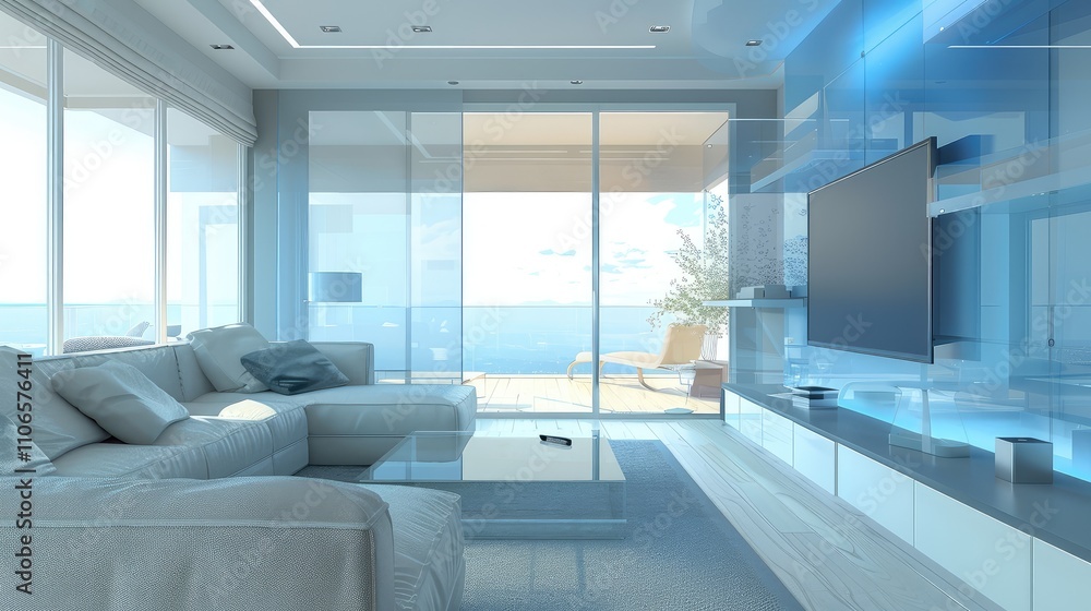 Modern Seaside Living Room with Blue Accents Modern Seaside Living Room with Blue Accents