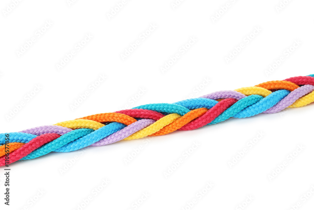 Braided colorful ropes isolated on white. Unity concept Braided colorful ropes isolated on white. Unity concept