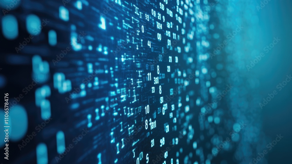 Close-up of Blue digital background with a glowing chip and binary code screen with numbers and symbols, against a blue background,generative ai
Close-up of Blue digital background with a glowing chip and binary code screen with numbers and symbols, against a blue background,generative ai