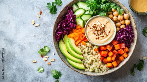 Wallpaper Mural A colorful Buddha bowl filled with quinoa, roasted vegetables, avocado slices Torontodigital.ca