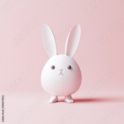 Minimalist White Bunny Figurine on Soft Pink Background