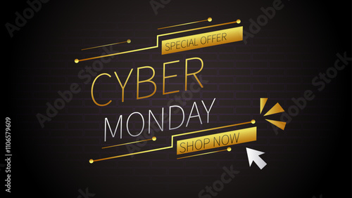 Cyber monday flat design with gold style