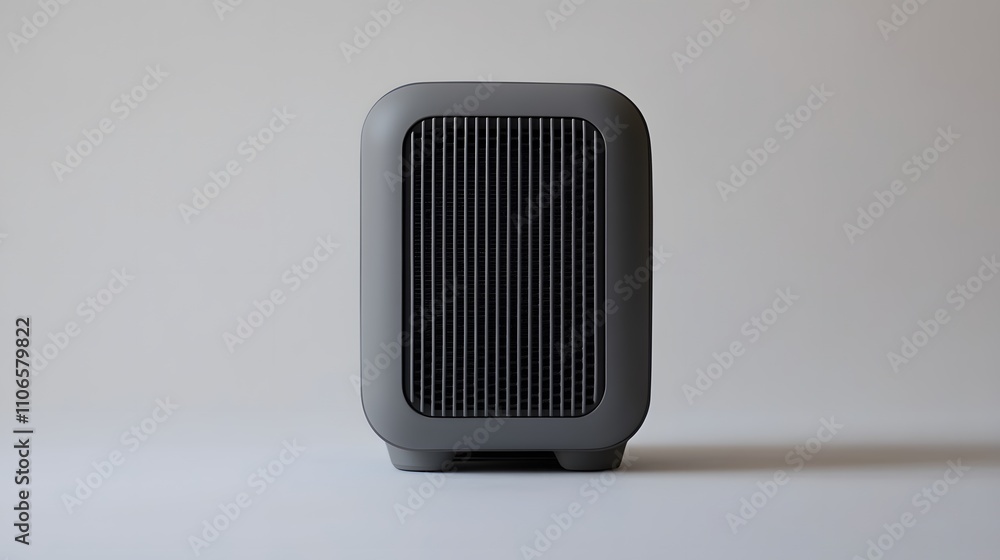 A compact electric space heater in matte gray, displayed against a simple white background. A compact electric space heater in matte gray, displayed against a simple white background.