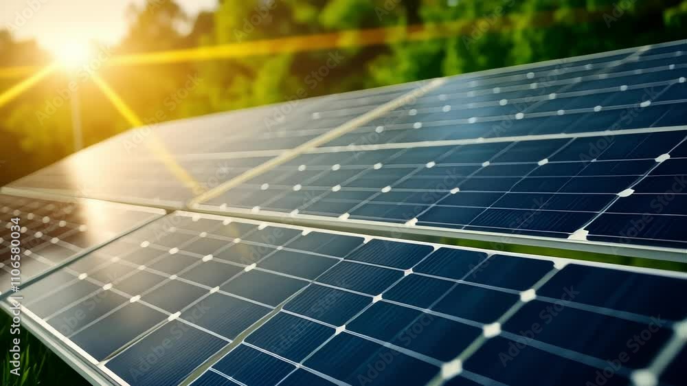 Solar panels in nature at sunset. Green Building, Future and Innovation Solar panels in nature at sunset. Green Building, Future and Innovation
