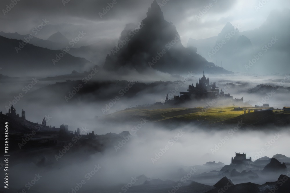 Fototapeta premium Painted - Foggy Environment Landscape - Nature