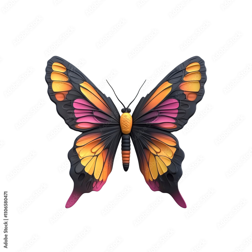 Vibrant Orange and Pink Butterfly - 3D Rendered Insect Vibrant Orange and Pink Butterfly - 3D Rendered Insect