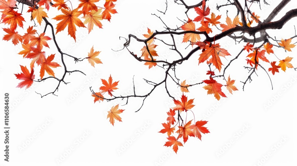 Fototapeta premium Maple tree branches with vibrant leaves on a white background
