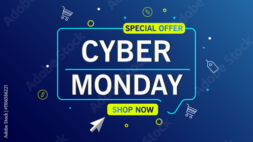 Cyber monday flat design with blue background concept.