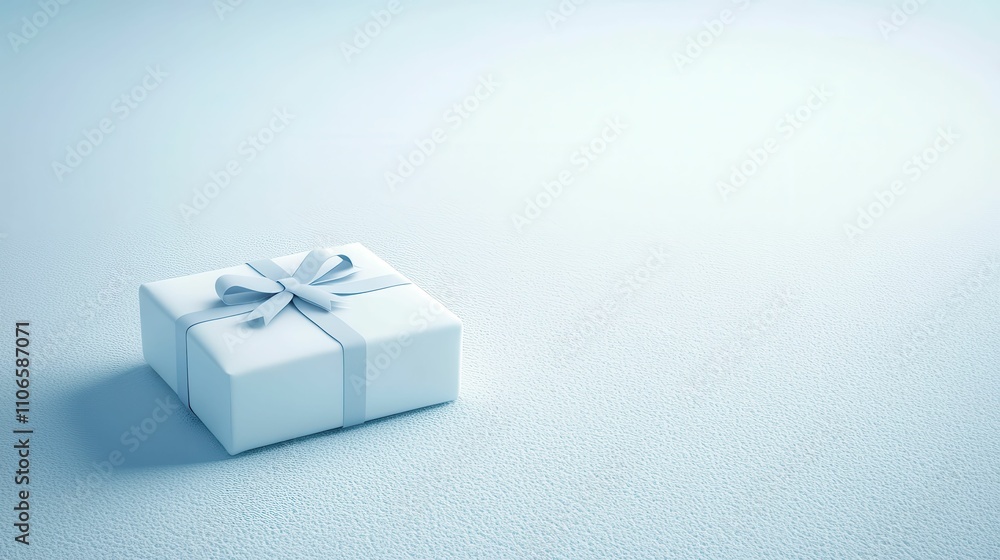A white box with a ribbon on top sits on a white background A white box with a ribbon on top sits on a white background