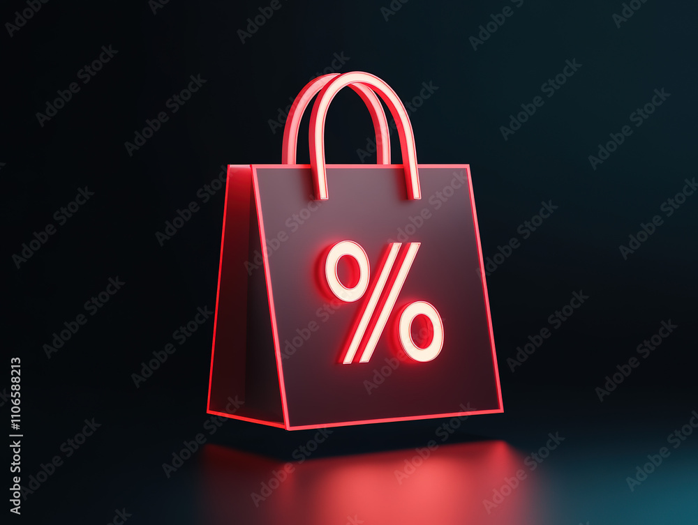 Neon % OFF Sign and 3D Shopping discount offer, promotion sale event holiday shopping Neon % OFF Sign and 3D Shopping discount offer, promotion sale event holiday shopping
