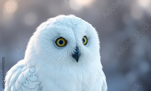 owl christmas Portrait of white snowy owl, with blurry snowy background, realistic  animal, decoration, season, bird photo