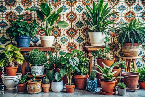 Boho Style Houseplants and Potted Plants Pattern on White Background for Urban Exploration Photography and Interior Design Inspiration