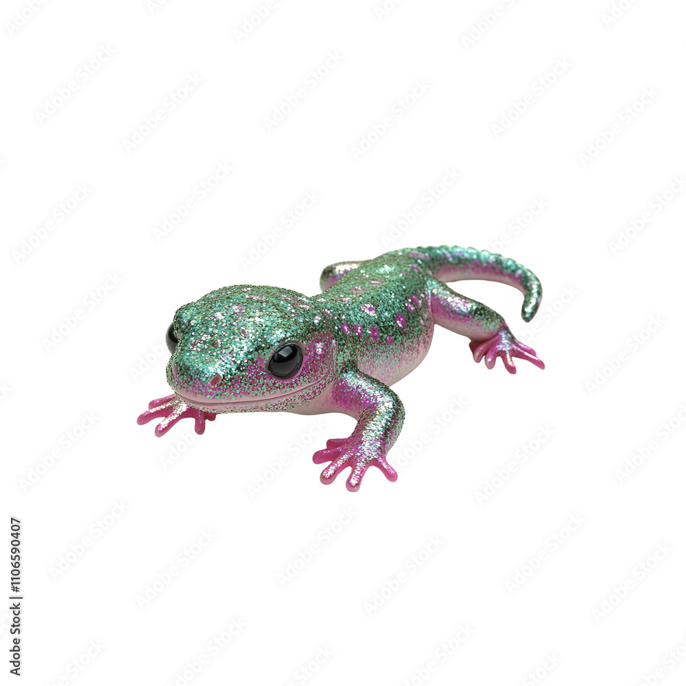 Naklejka premium Sparkling Green and Pink Gecko Lizard Figurine