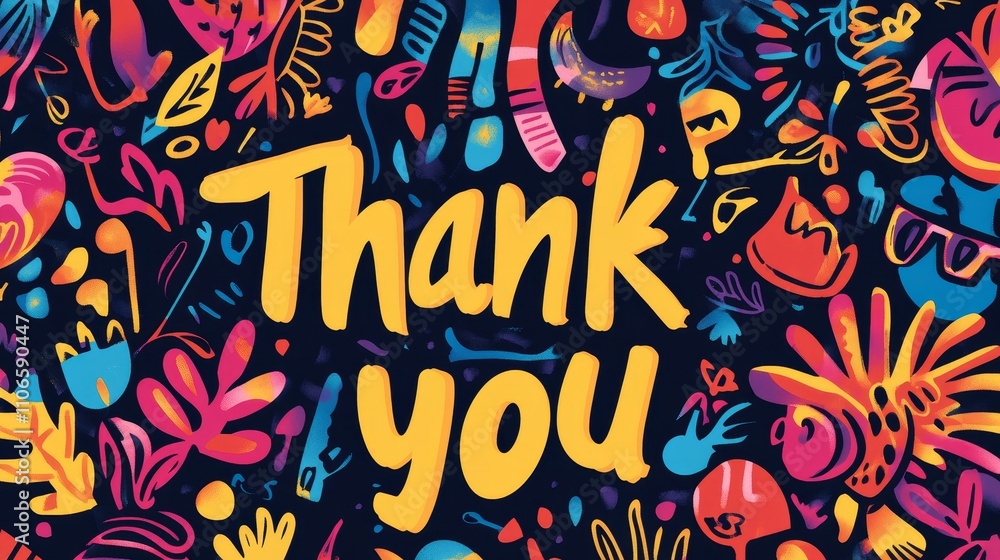 Naklejka premium Bold and Vibrant Thank You Card with High-Contrast Colors and Eye-Catching Design