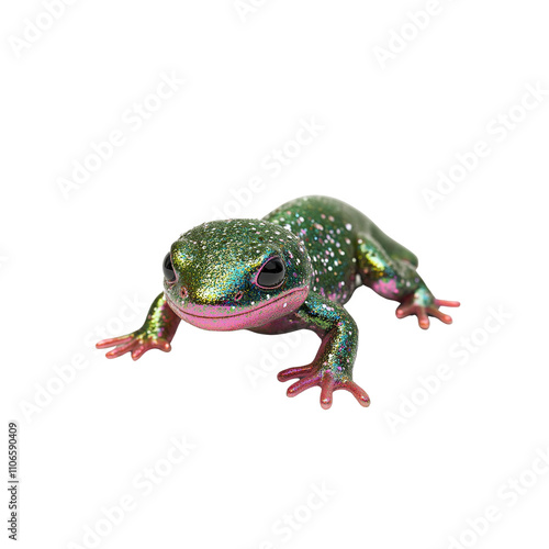 Iridescent Green Gecko on White Background photo