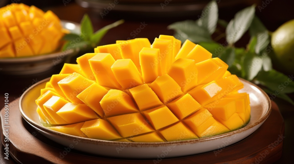 Juicy Sliced Mangoes, Tropical Fruit Delight, Ripe Sweetness Juicy Sliced Mangoes, Tropical Fruit Delight, Ripe Sweetness