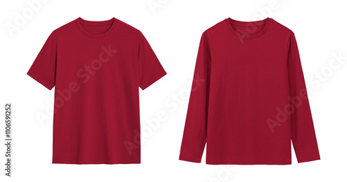 Red Short and Long Sleeve T-Shirts on White Background