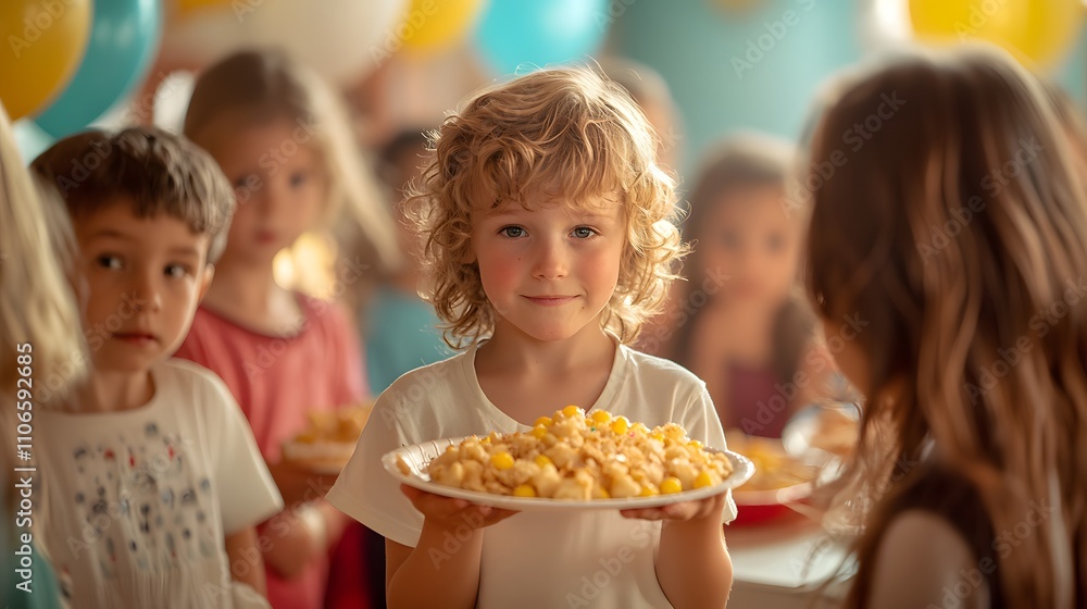 Children's Birthday Party Home Food Gathering Colorful Environment Joyful Viewpoint Celebration Concept