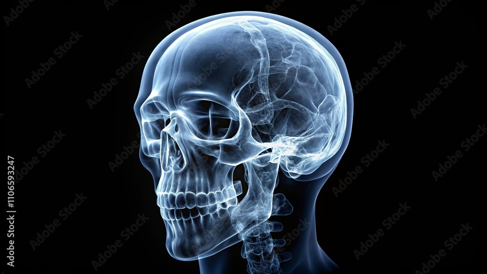 A translucent skull with intricate detail reveals the skeletal structure of the head and neck, casting a ghostly silhouette against a dark background. A translucent skull with intricate detail reveals the skeletal structure of the head and neck, casting a ghostly silhouette against a dark background.