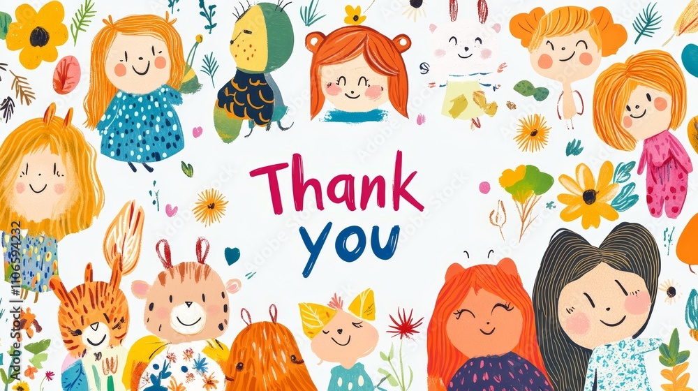 Whimsical Thank You Card with Playful Illustrations and Vibrant Colors for Expressing Gratitude Whimsical Thank You Card with Playful Illustrations and Vibrant Colors for Expressing Gratitude