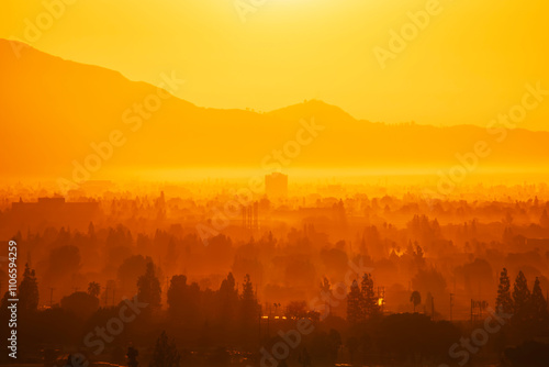 Foggy sunrise in the Northridge and San Fernando Valley neighborhoods of Los Angeles California. 