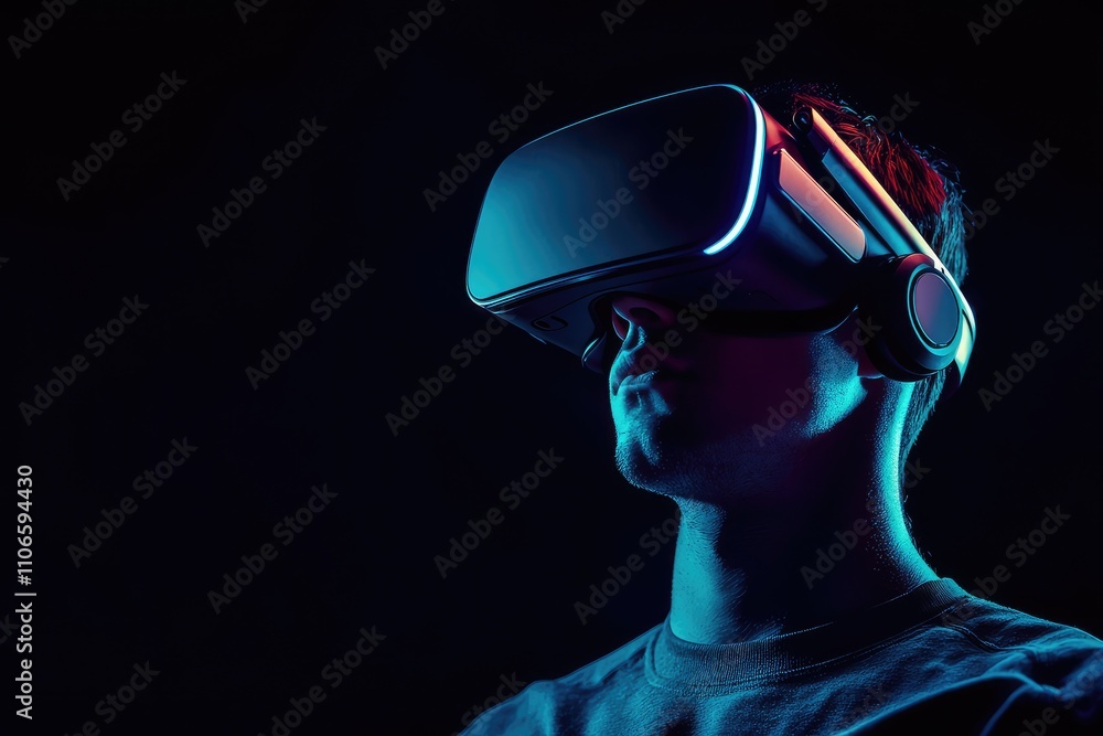 Immersive Virtual Reality Experience with Neon Lighting Effects on a Focused Individual Immersive Virtual Reality Experience with Neon Lighting Effects on a Focused Individual