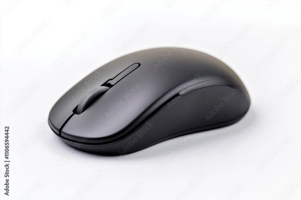 Sleek Black Wireless Computer Mouse on a Smooth White Background for Professional Use and Modern Workspaces Sleek Black Wireless Computer Mouse on a Smooth White Background for Professional Use and Modern Workspaces