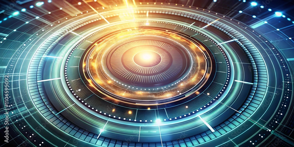 Obraz premium Abstract Circular Design of Glowing Lines and Interconnected Technology