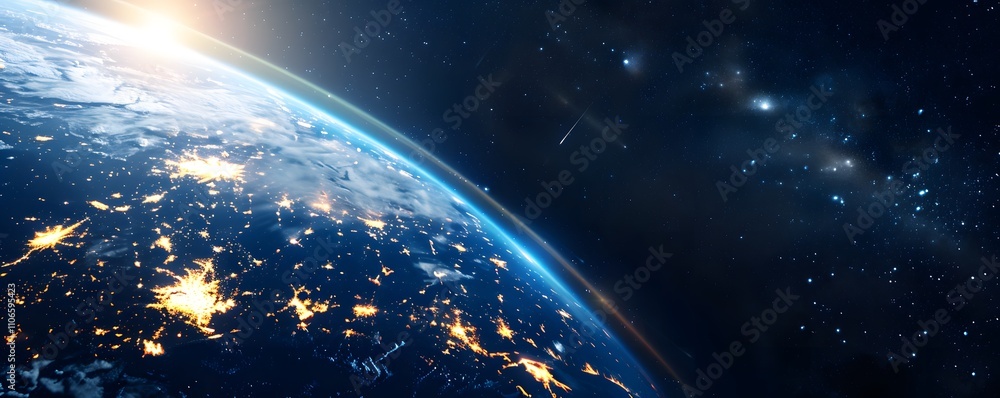 Obraz premium Earth at Night Showing City Lights and Stars