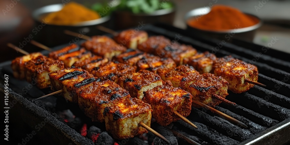 Delicious Grilled Chicken Skewers on Charcoal BBQ with Spices and Herbs for a Flavorful Outdoor Dining Experience – Perfect for Barbecue Lovers and Food Enthusiasts Delicious Grilled Chicken Skewers on Charcoal BBQ with Spices and Herbs for a Flavorful Outdoor Dining Experience – Perfect for Barbecue Lovers and Food Enthusiasts
