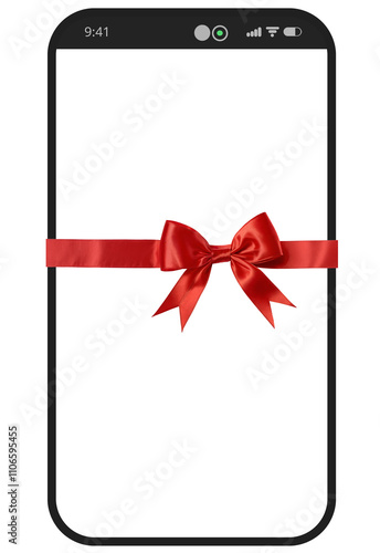 Red ribbon and bow on phone...