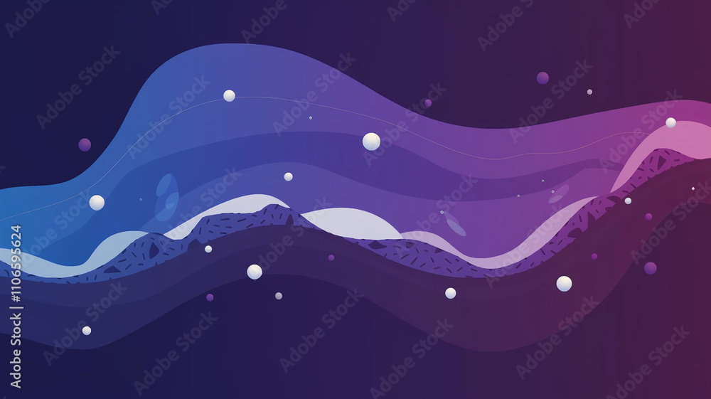 Fototapeta premium Abstract illustration featuring a wavy, flowing form transitioning from blue to purple hues. Small, light-colored dots are scattered throughout. The texture is subtly granular.