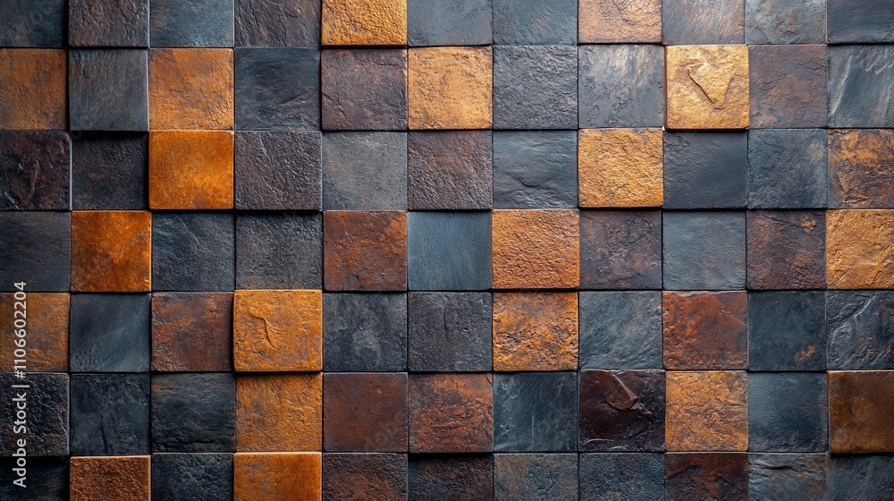 Fototapeta premium Geometric brown and gray stone tile wall texture.