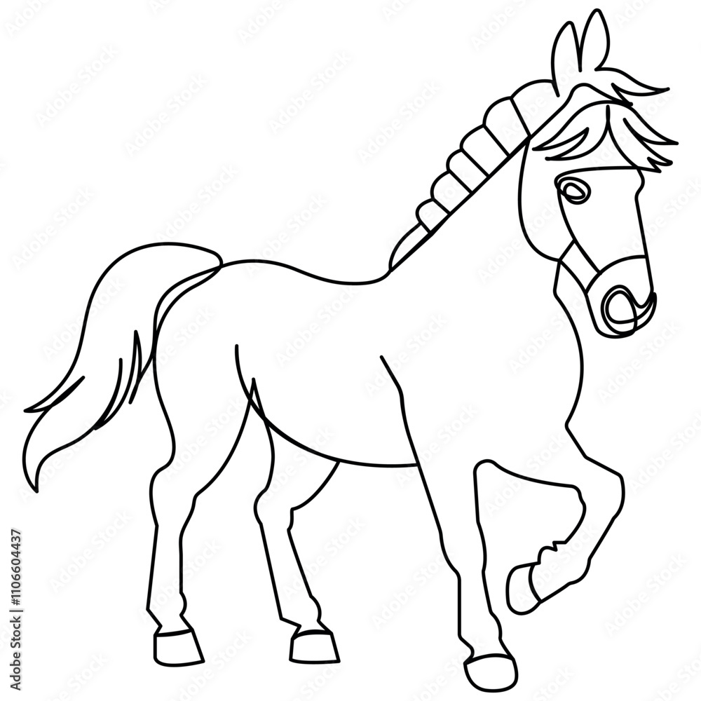 Obraz premium Horse icon single line art, continuous one line drawing of Isolated outline vector art