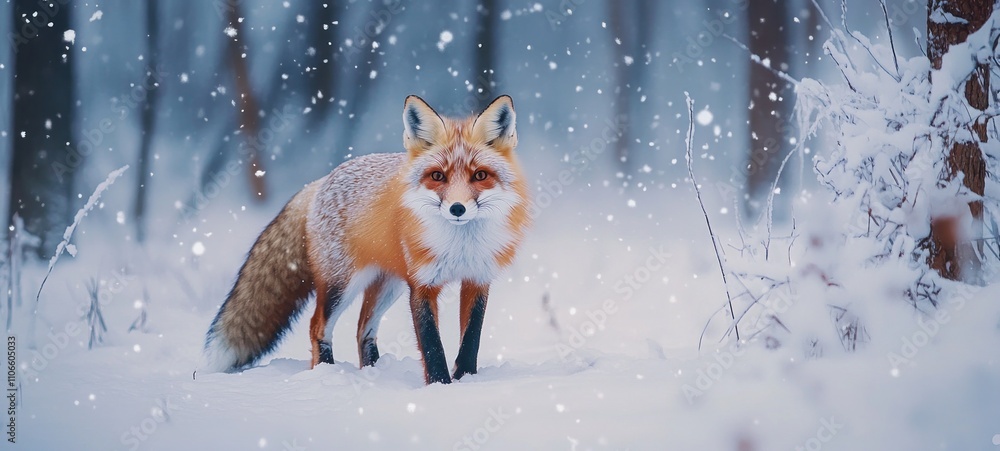 Obraz premium Majestic Red Fox in a Winter Wonderland