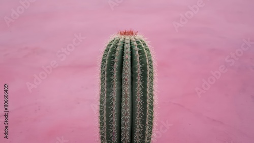 A single cactus with a pink background. photo