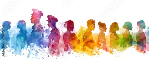 Colorful Silhouettes of Diverse People Standing Together