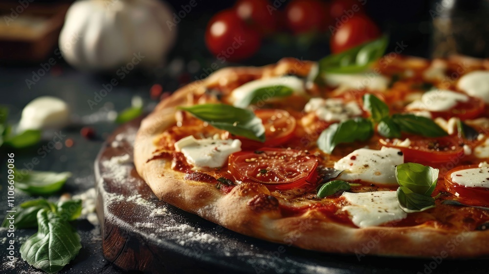 Cooking Pizza Margarita and Mozzarella on Dark Table Cooking Pizza Margarita and Mozzarella on Dark Table