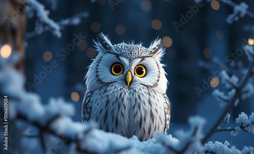 owl christmas Scende la notte nella foresta gelata dal freddo  animal, decoration, season, bird photo