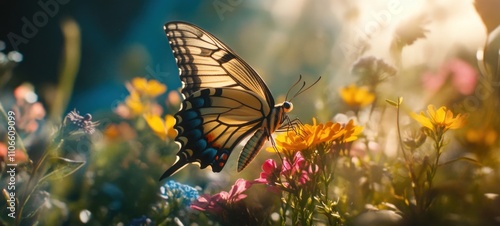 A Sunny Day Butterfly in a Vibrant Wildflower Meadow