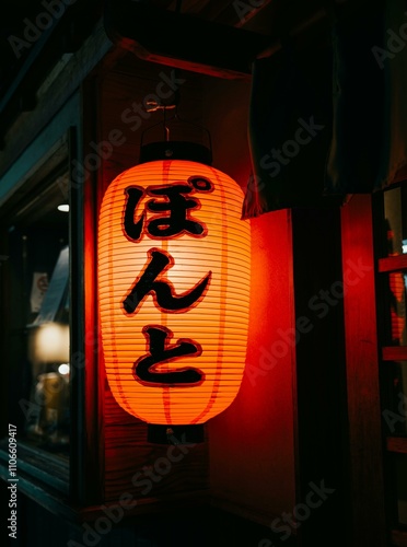 a lamp hanging in front of a traditional Japanese izakaya shop