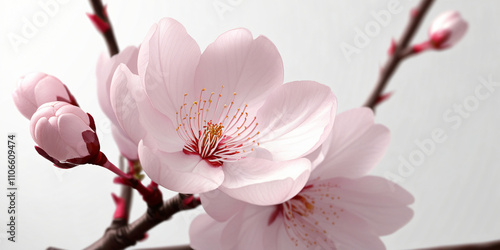 a cherry blossom flower is blooming beautifully isolated on background, created by generative AI