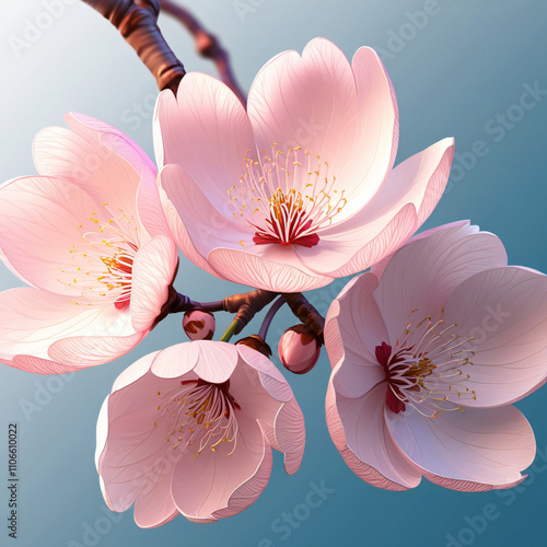 a cherry blossom flower is blooming beautifully isolated on background, created by generative AI
