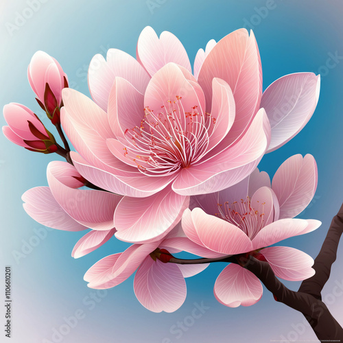 a cherry blossom flower is blooming beautifully isolated on background, created by generative AI