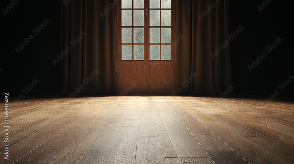 A Gleam of Hope: A single ray of light pierces through a dark room, illuminating a wooden floor and a closed window. The curtains are drawn, suggesting a sense of mystery and anticipation. A Gleam of Hope: A single ray of light pierces through a dark room, illuminating a wooden floor and a closed window. The curtains are drawn, suggesting a sense of mystery and anticipation.