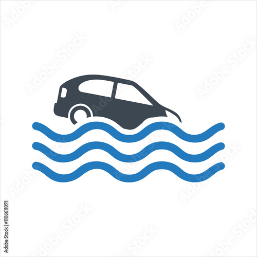 Flood icon. Flooded car icon