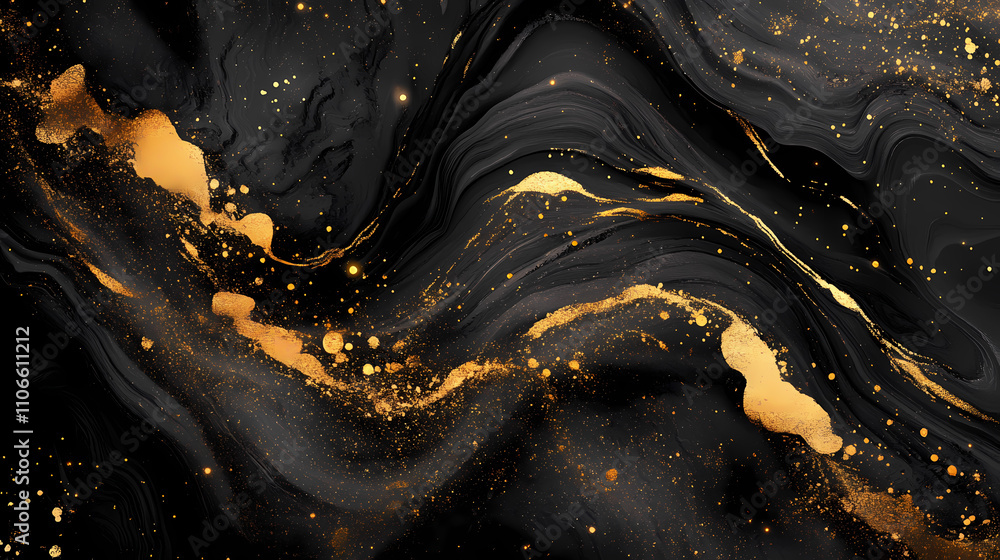 Elegant black and gold abstract background with sparkling texture, luxury design. Opulent. Illustration