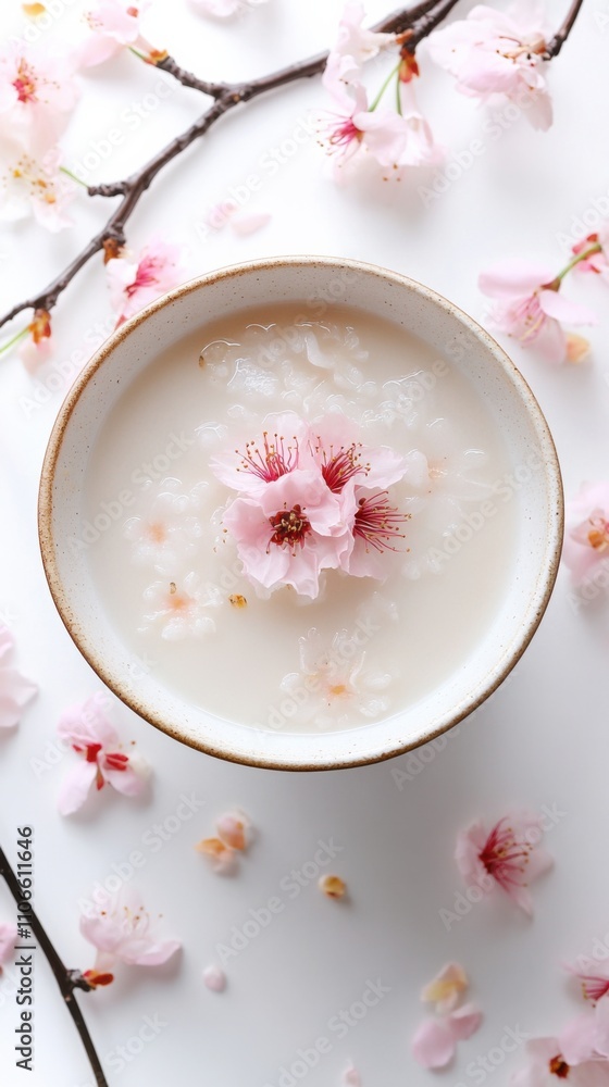 枝の付いた静かな鉢に入った桜 - 春の調和とミニマリストの禅の美学 枝の付いた静かな鉢に入った桜 - 春の調和とミニマリストの禅の美学