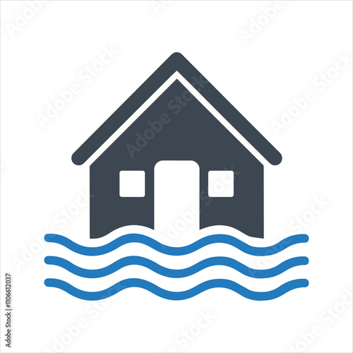 Flooded home icon. Home insurance. Natural disaster icon